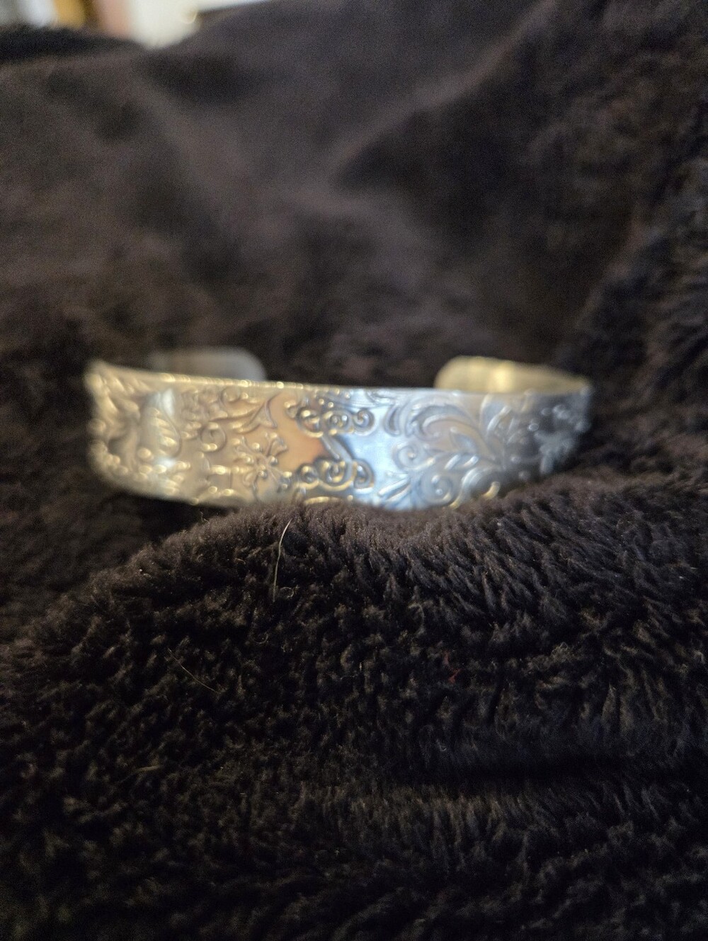 Wendell August Forge Engraved Pewter Floral Cuff Bracelet